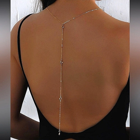 necklace for backless dress Rachel Pearl and Gold Bridal Back Necklace – Joanna Bisley Designs main image 0